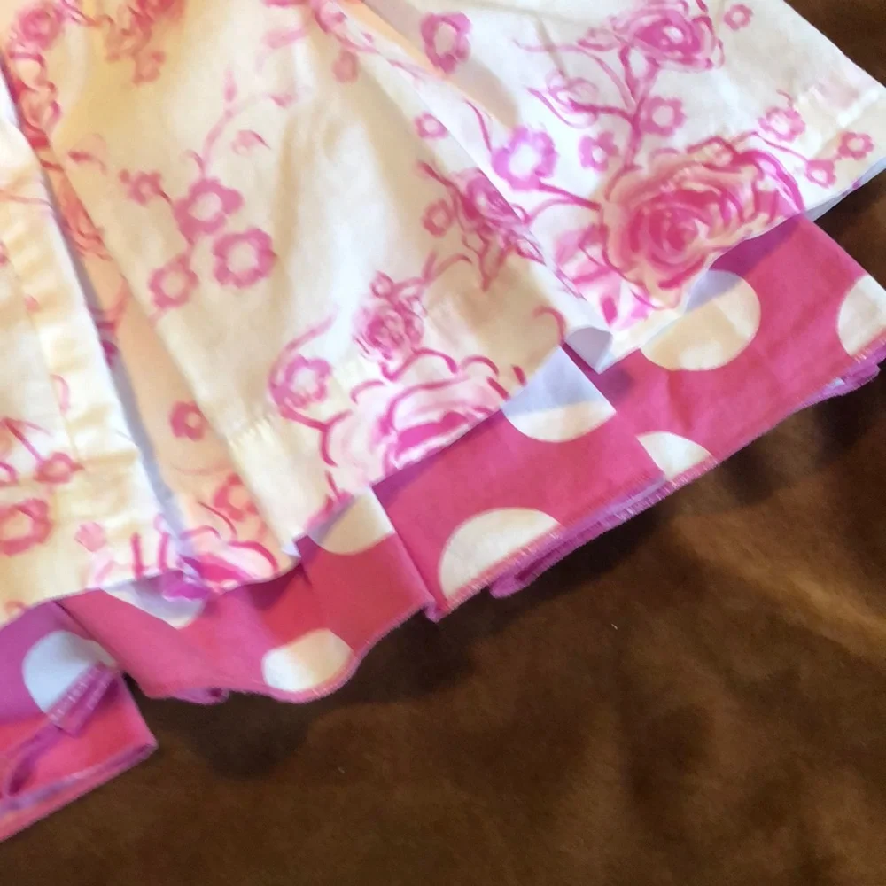 The Children's Place White Dress with Pink Floral Print and Pink Polka Dot Belt